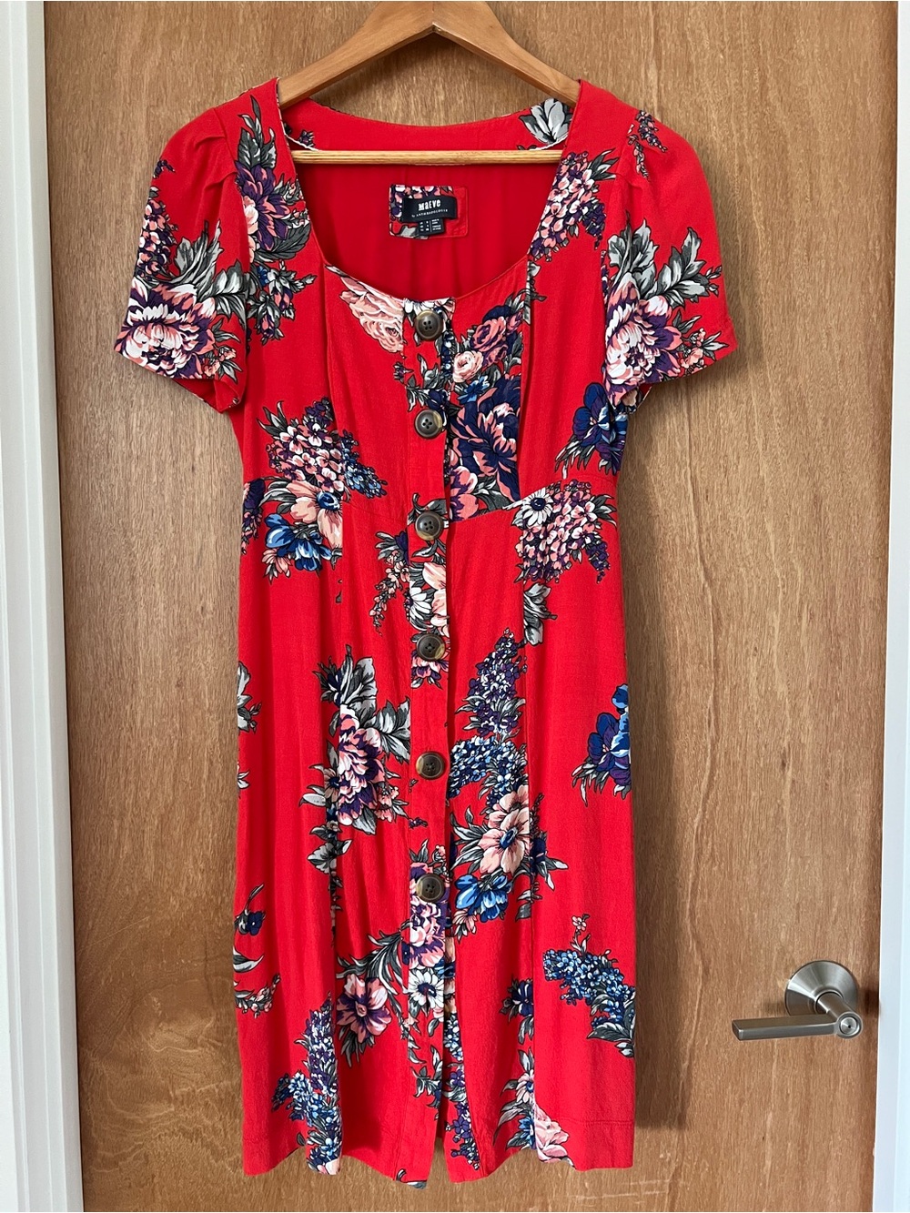 Anthropologie Red Floral Button-Front Midi Dress